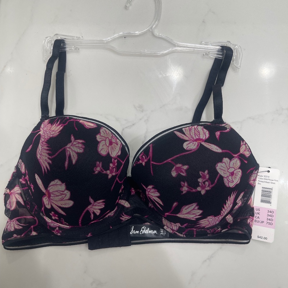 Sam Edelman Wildflower Printed Mesh TShirt Bra 34D NWT